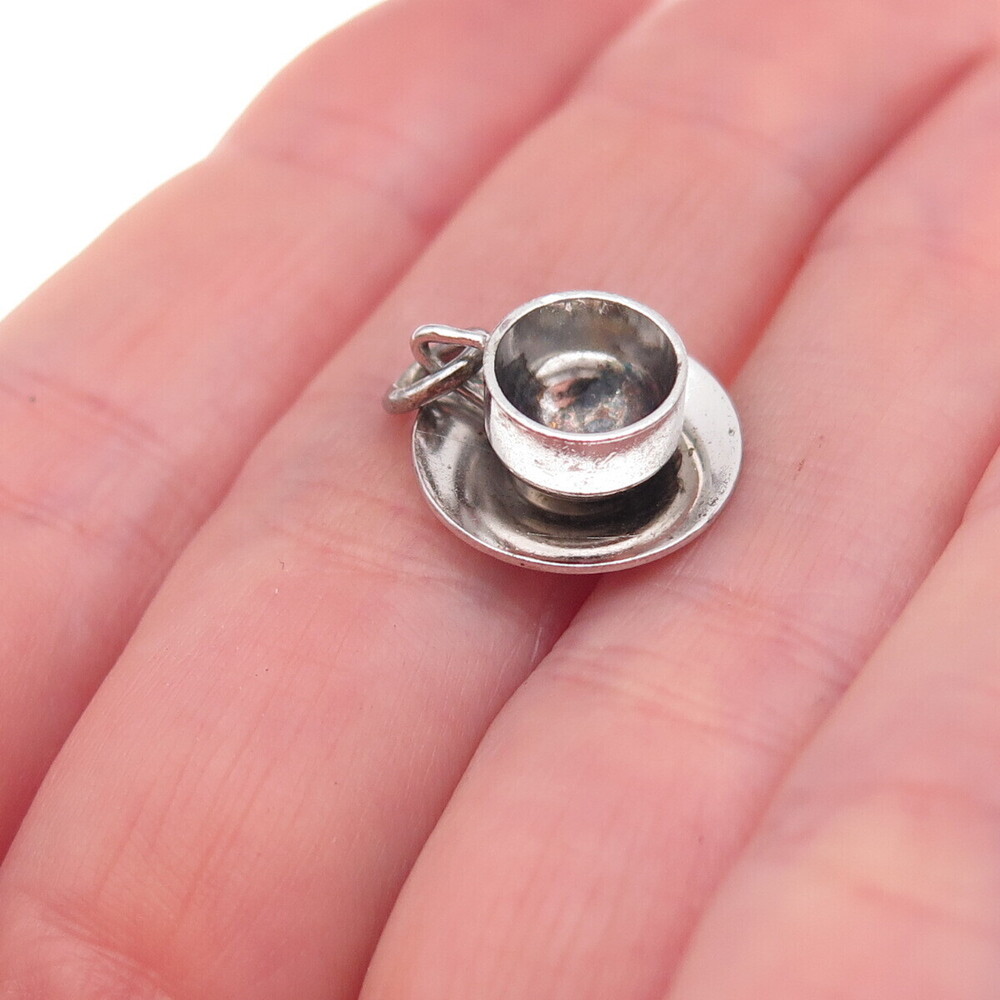 Wells 925 Sterling Silver Antique Art Deco Tea Set Oxidized 3D Charm Pendant